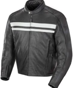 Hampshire Mens White Stripe Leather Jacket
