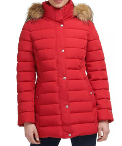 Women's Red Coat with Fur Hood